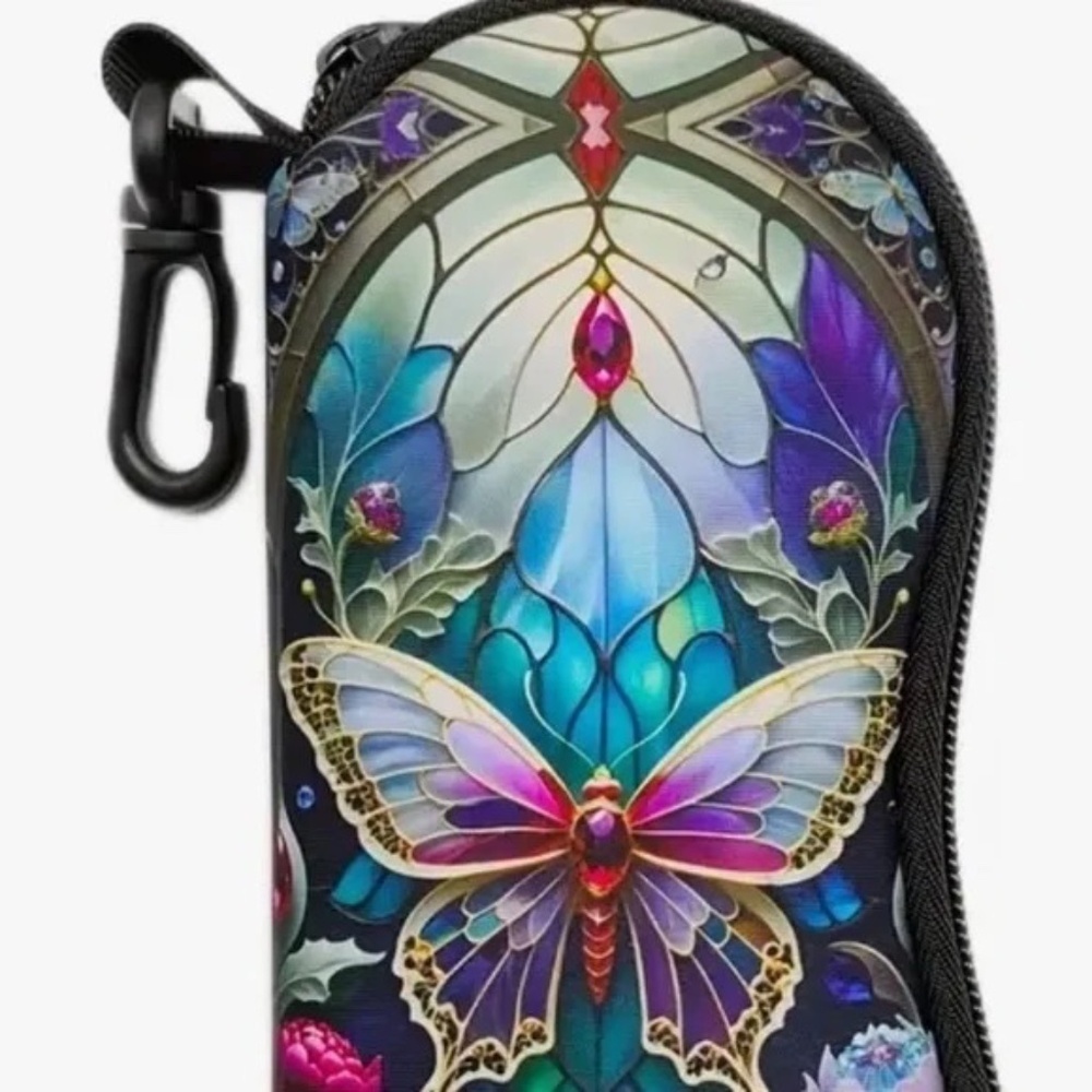 Butterfly Stained-Glass Print Sunglasses Case - Blue & Purple - Picture 1 of 3